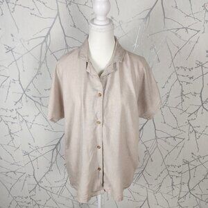 Silver Beige 60% Linen Button Front Camp Shirt